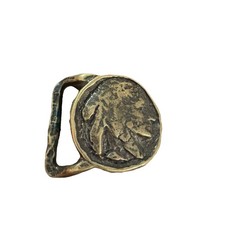 Vintage 1970's Solid Brass Western Belt Buckle Native American Head Indian Chief