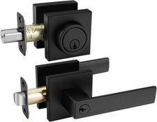 Black Exterior Door Lock Set with Deadbolt, Front Door Handle and Deadbolt Set,