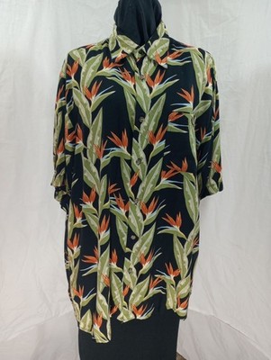Puritan Mens Tropical Bird Of Paradise Short Sleeve Button-Up Shirt Size Large B