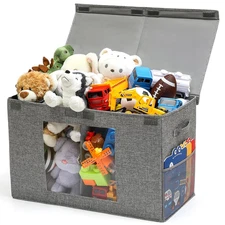 Clear Window Toy Box & Toy Chest with Lid - Large Toy Storage Organizer, Collaps
