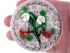Bob Banford Strawberries with blooms lampwork paperweight
