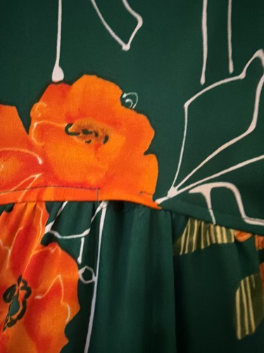 Vtg 70s Floral Maxi Dress Green Orange Empire Waist Boho Hippie Long Sleeve, $52 - Photo 4