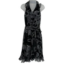White House Black Market NWT Paisley Print Ruffle Faux Wrap Halter Dress Size 4