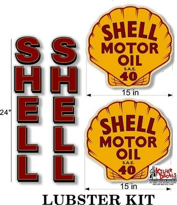 (SHELL-67) SHELL SAE 30 COMPLETE KIT OIL LUBSTER FRONT DECAL CAN GAS GASOLINE