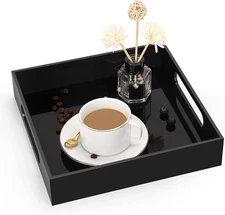 Home Decorative Coffee Table Tray, 10"x10" Elegant Acrylic Serving Trays with Ha
