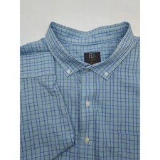 GS Continuous Comfort Mens Blue Plaid Classic Fit Short Sleeve Shirt 6XL