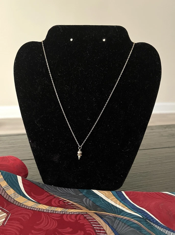 "Collar de cadena tipo cable de oro amarillo de 14 quilates de 18"" con colgante de perlas grises barrocas-azul-1,48 g" Foto 3 de 4