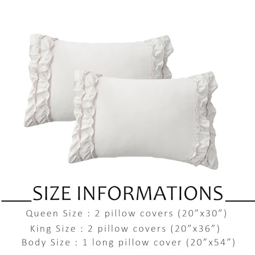 Queen Size Pillowcases Set of 2,Chic Ruffle Pillow 30" x 20" (Pack of 2) Beige - Picture 5 of 7