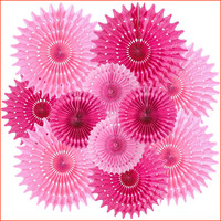 Papier FäCher Set 12Er Dekoration Rosetten FüR Party Feier Deko Pink Rosa