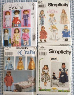 Lot 4 uncut patterns ~ 18-INCH DOLL CLOTHES jumpsuit princess coat dress pioneer