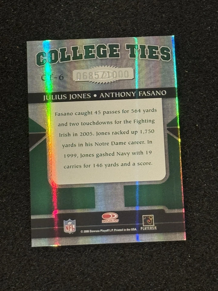 2006 Donruss Elite College Ties Green #6 Julius Jones/Anthony Fasano #'d/1000 - Image 2 of 2