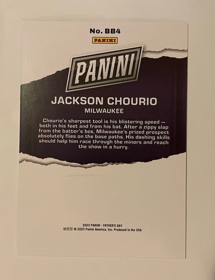 2023 Panini Father's Day Jackson Chourio RC #BB4 Blue /50 (RC) Brewers - Image 2 of 3