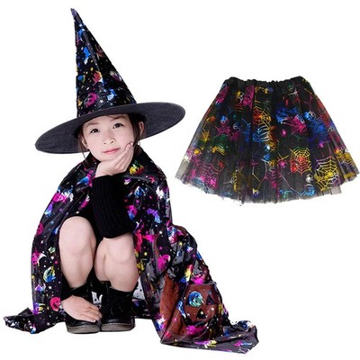 Zauberer Hexen Kostüm Set Cape Hut Kinder Damen Spiel Outfit festlich
