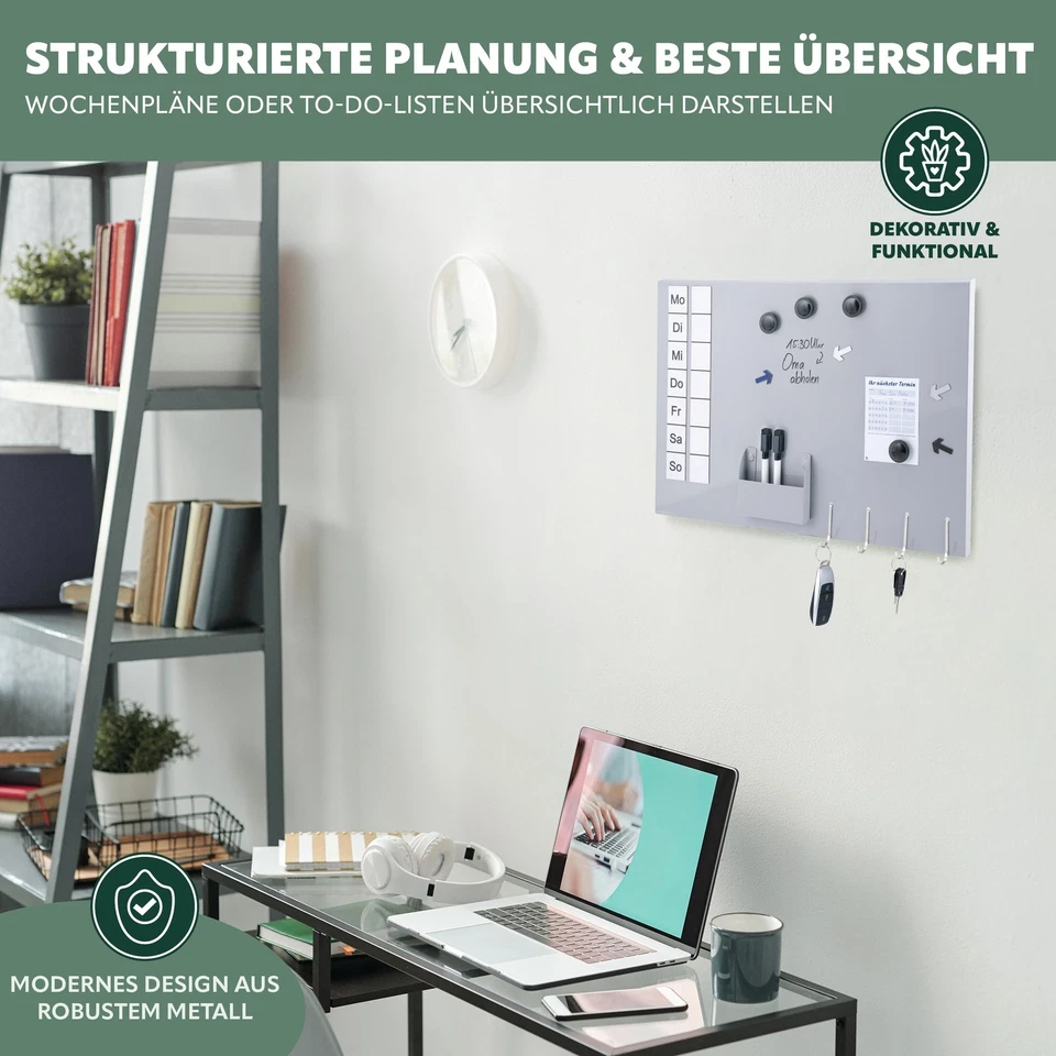 bremermann Magnettafel aus Metall, beschreibbar, viel Zubehör, hellgrau lackiert - Bild 3 von 4
