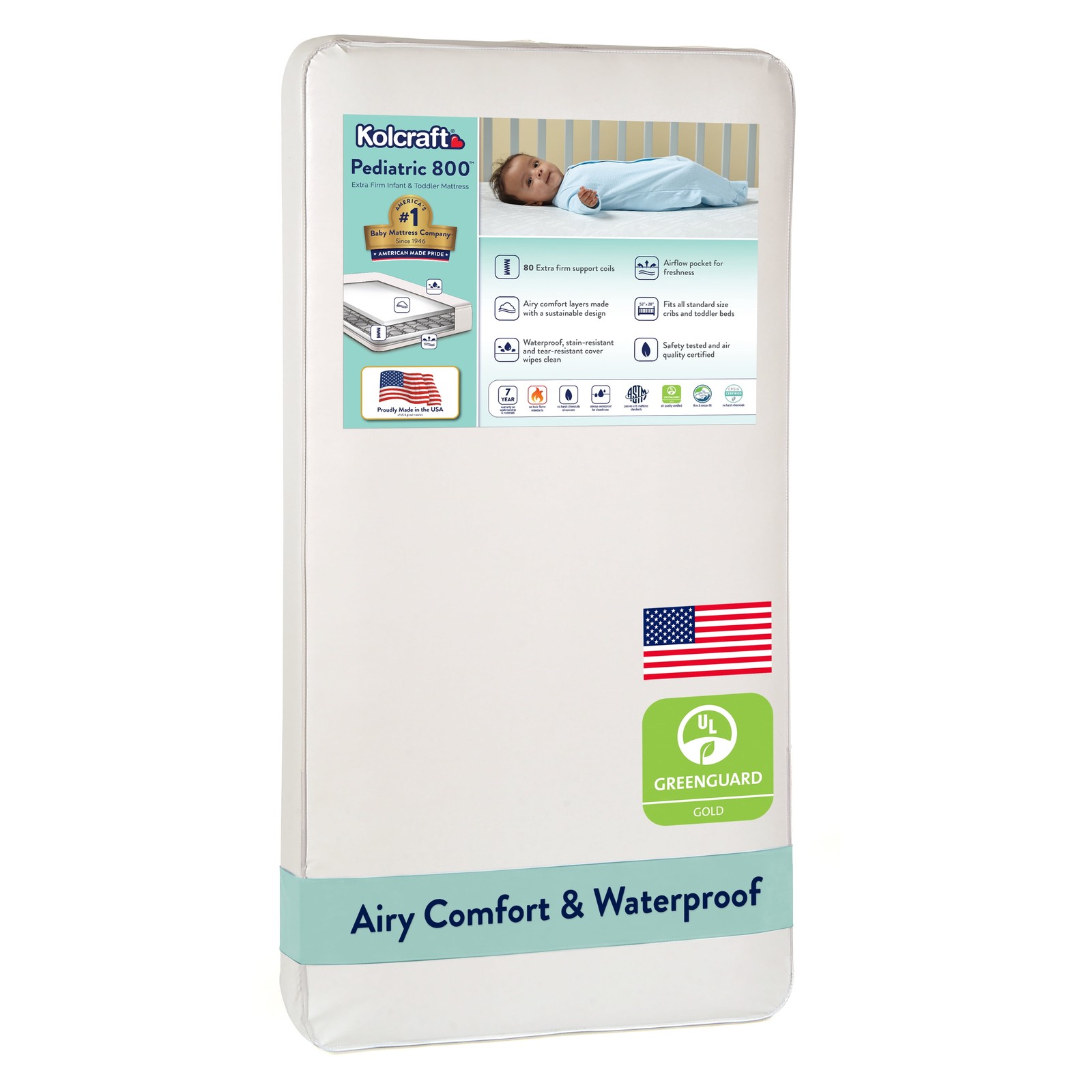 Kolcraft Pediatric 800 Extra Firm Deluxe Crib Mattress, Toddler Mattress, White