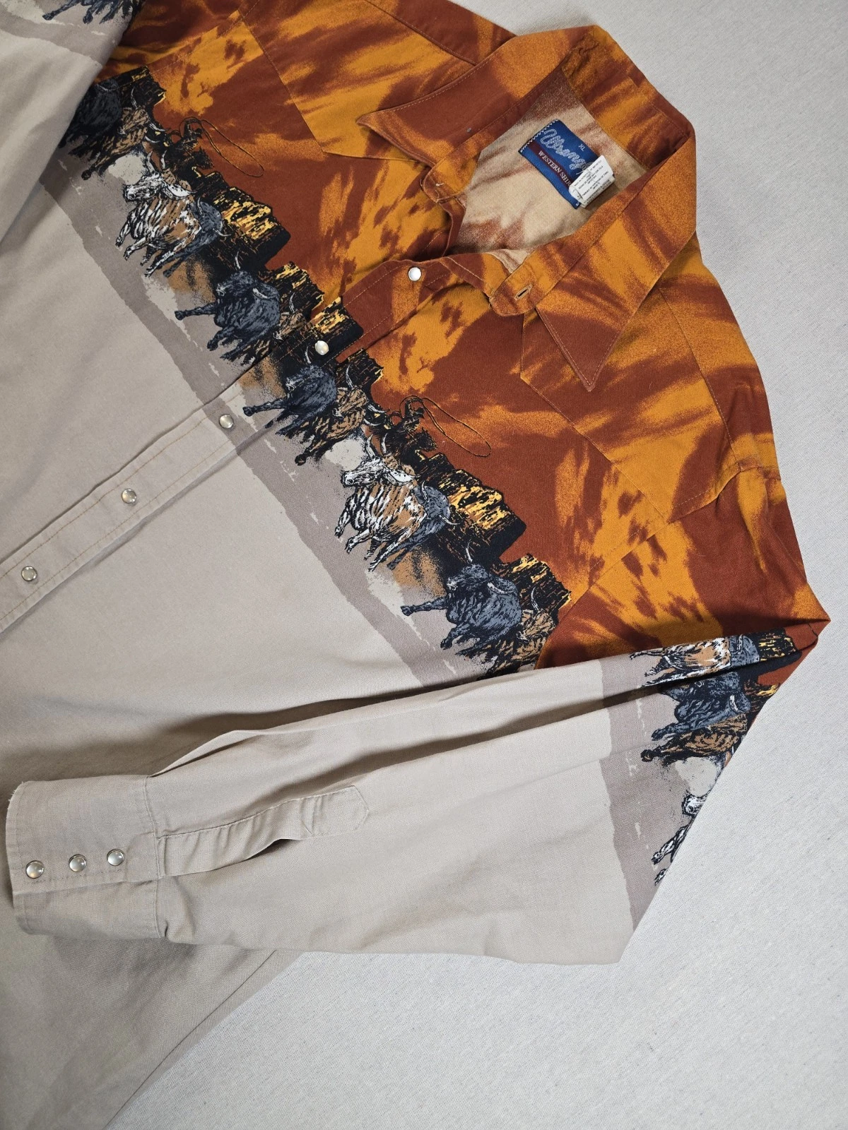 Wrangler Shirt Men’s XL Western Pearl Snap Cattle Drive AOP Vintage Rare