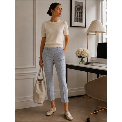 WEEKEND MAXMARA Slim Cigarette Crop Pants Blue White Print Size 4 Preppy