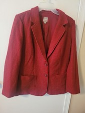 J Jill Women's Blazer Dark Red Wool Blend Tweed Button-Up Lined Jacket Medium