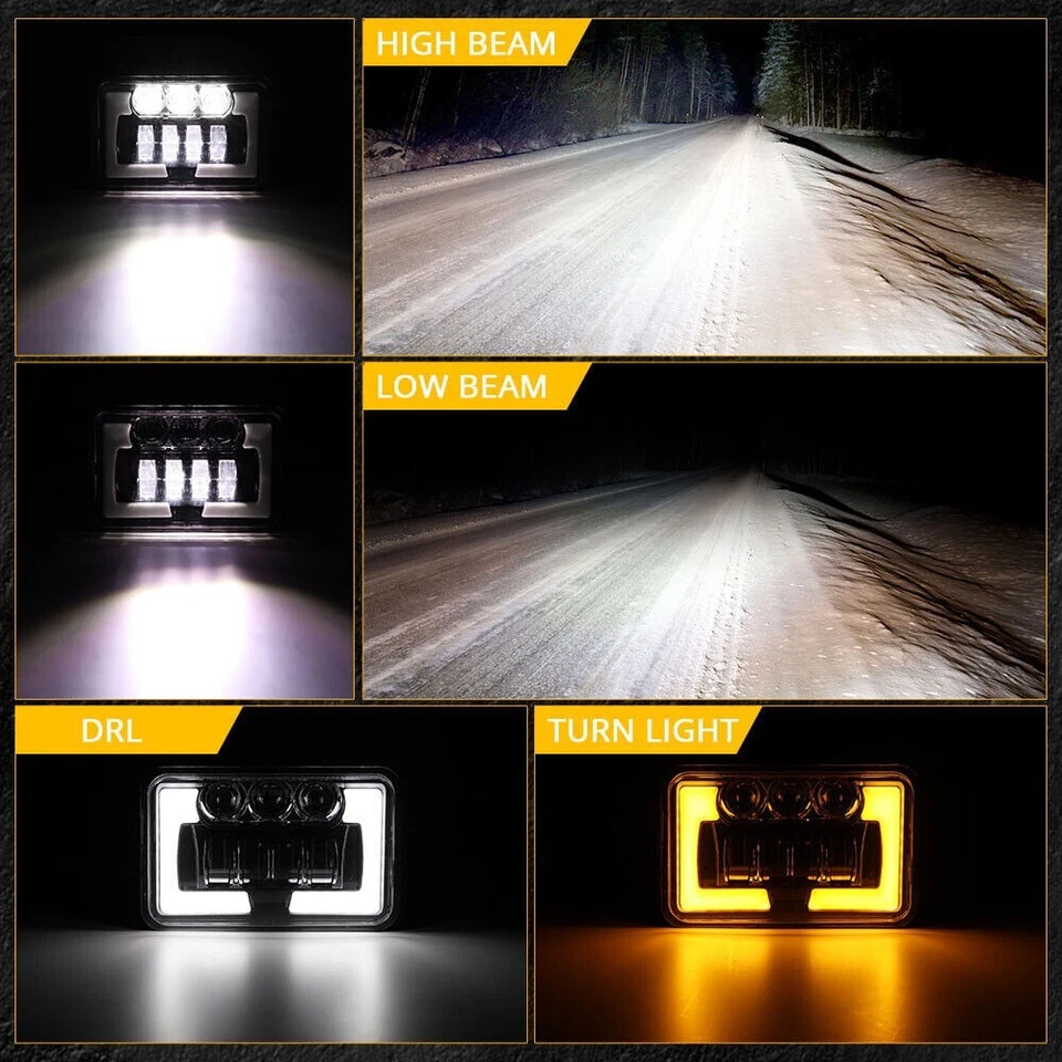 4Pcs 4x6" Inch LED Headlights Hi-Lo Beam DRL For Chevrolet T6500 T7500 1997-2009 - Image 3 of 4