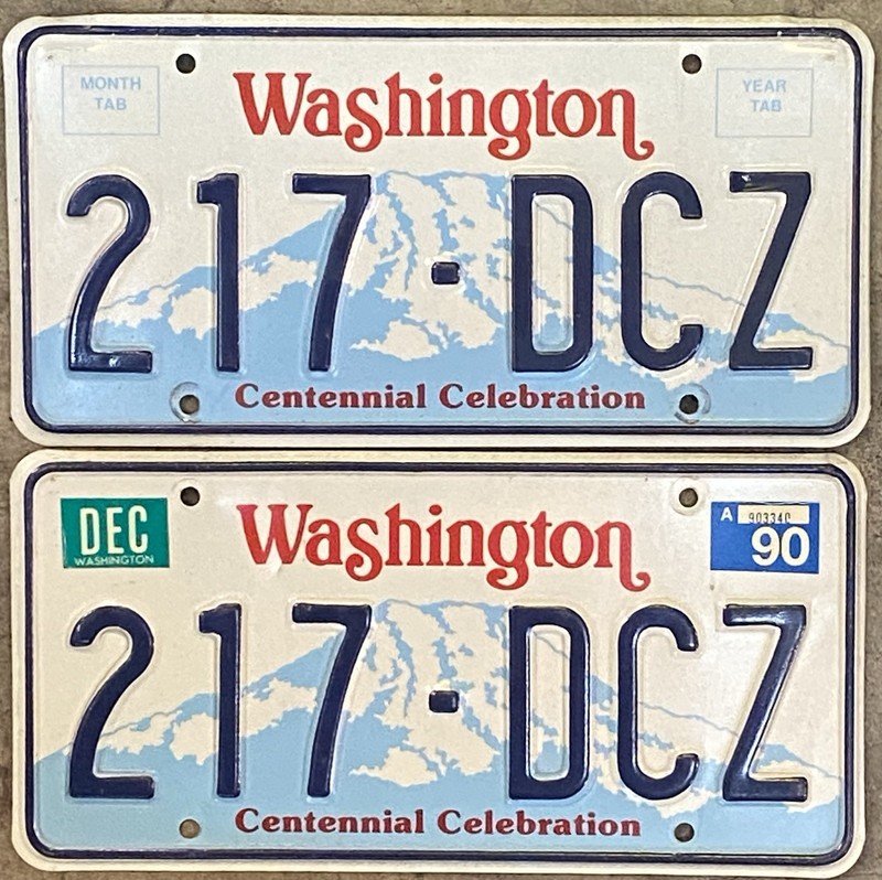 1990 Washington Passenger License Plate Pair