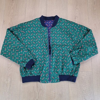 Vera Bradley Vintage Reversible Blue Green Golf Bomber Jacket Womens Large