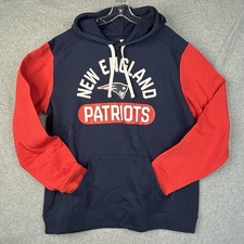 NEW ENGLAND PATRIOTS FANATICS Colorblock Sweatshirt Fleece Hoodie 2XL Red Blue