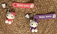 2 Sanrio Hello Kitty PVC Keychains Charms NWOT Pink Wristlet Easily Made Into 4