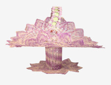 Hand Crocheted Vase Basket Starch Ruffled Handle Country Granny Chic Boho Vtg