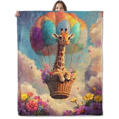 Cute Giraffe Flower Blanket, Lightweight Comfy Hot Air 60×50 in Giraffe107