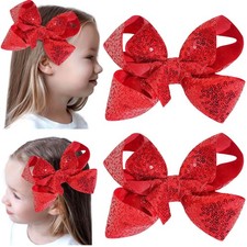 2 PCS 6 Inches Sequins Large Bows Alligator Hair Clip Hair Barrettes Accessor...