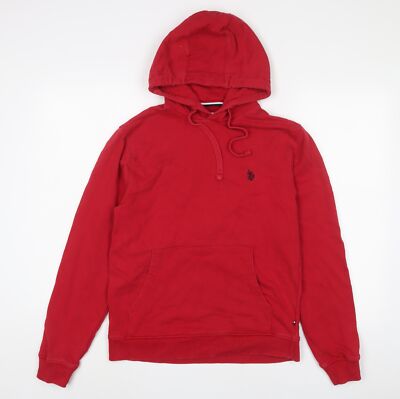US Polo Assn. Roter Baumwollpullover Hoodie Herren Größe S