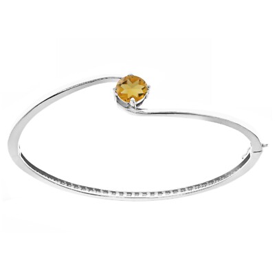 Armreif Armband 1,70 kt Rundschliff natürlicher Citrin 14 kt Weißgold plattiert 925 7,25 Zoll