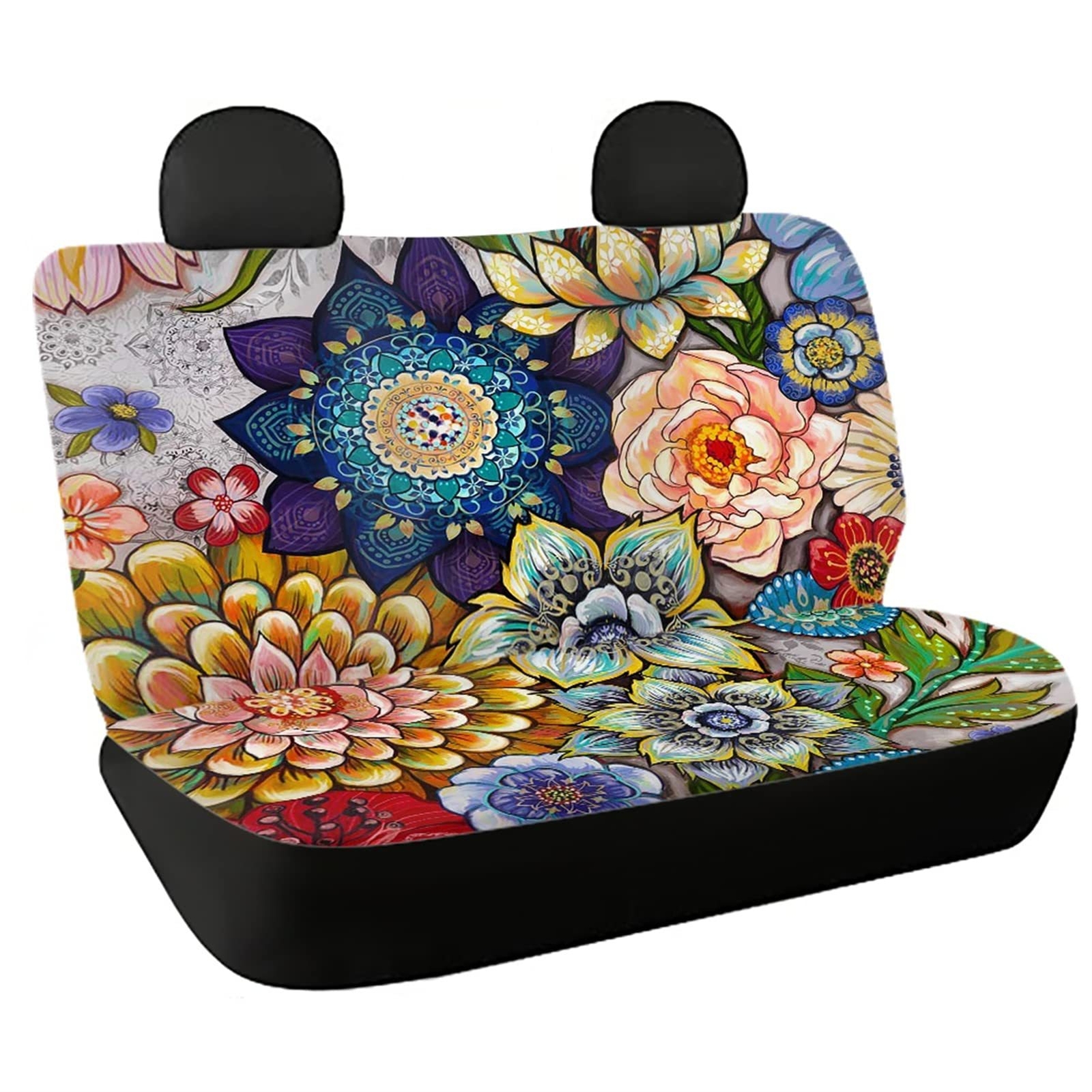Datura Flower Print Auto Rear Bench Seat Protector Car Back Seat Covers Set of 2
