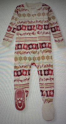 Burt's Bees 0-3 month newborn footed pajamas pj's NIP hot chocolate print