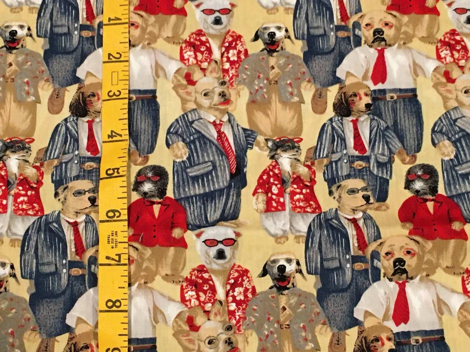 Anthropomorphic Dog Fabric Dog Eat Dog Puppy Canines in Clothes MODA OOP  1/2 Yd - Image 2 of 3