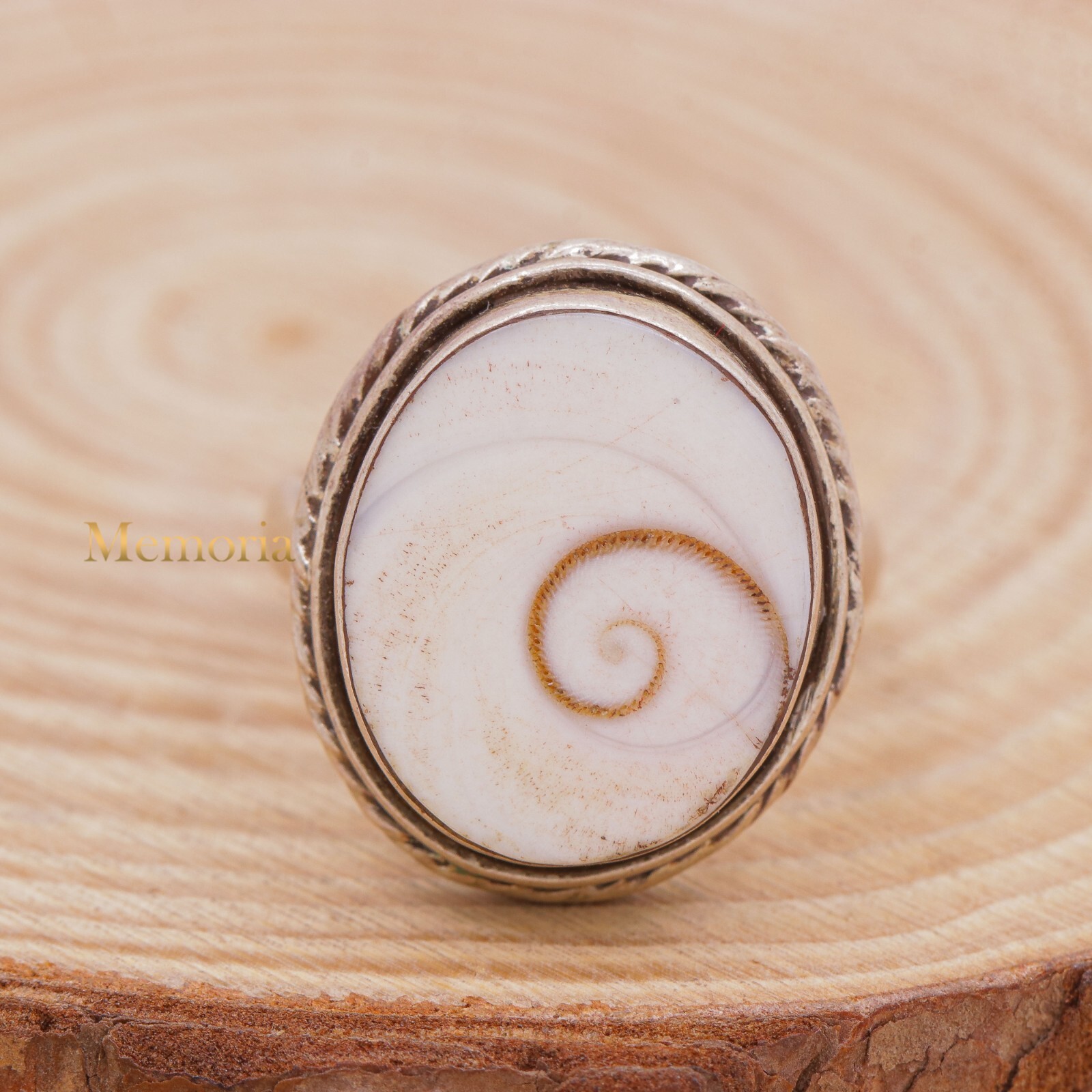 Natural Ovalado Shiva Concha Preciosas 925 Plata de Ley Hecho a Mano Joyería Aro