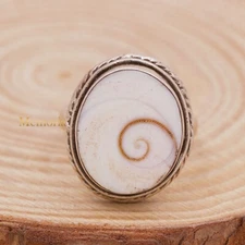 925 Sterling Silver Natural Oval Shiva Shell Gemstone Ring Handmade Jewelry