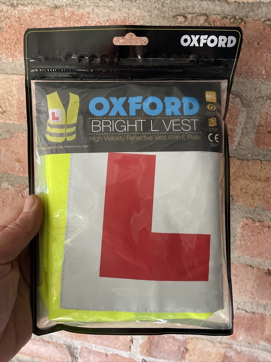 Oxford Bright Vest with L Plate Motorcycle Motorbike Hi-Vis Fluo Yellow L  (e9