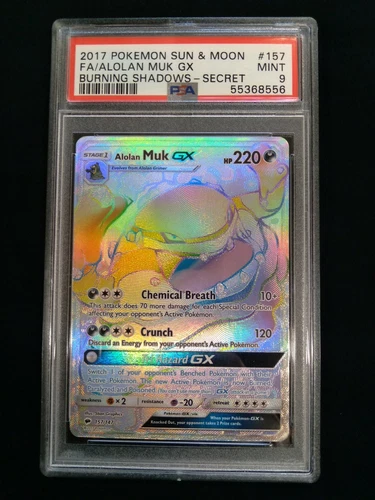 Graded PSA 9 2017 PM Sun & Moon ALOLAN MUK GX #157 Burning Shadows MINT SECRET