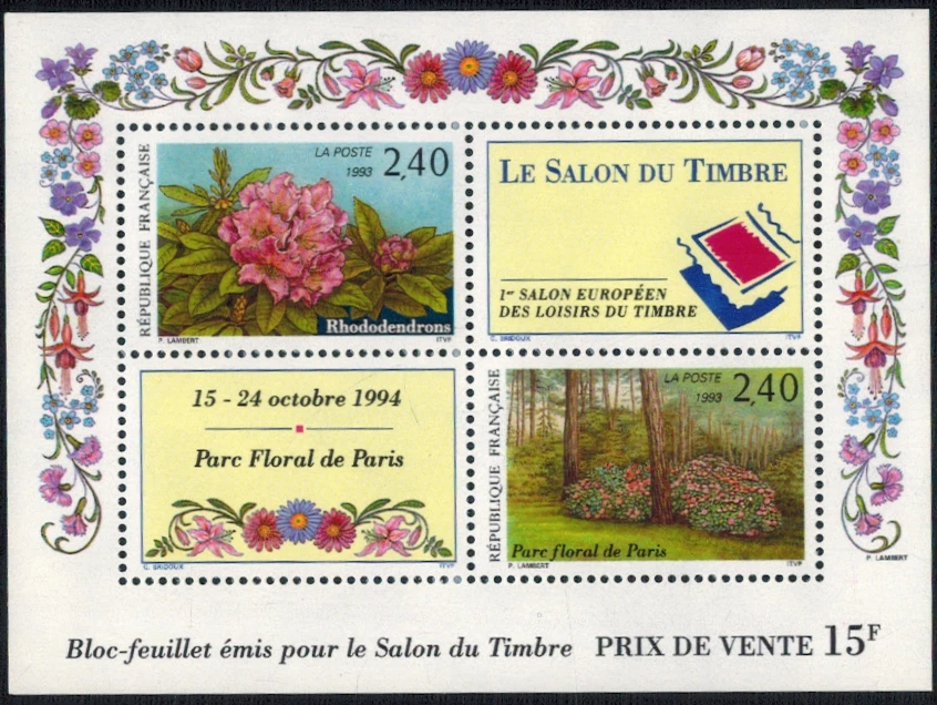 1993-Bloc/timbre neuf**/Le salon du timbre,parc floral de paris-Stamp-Yv.Bf.15 - Photo 1/1