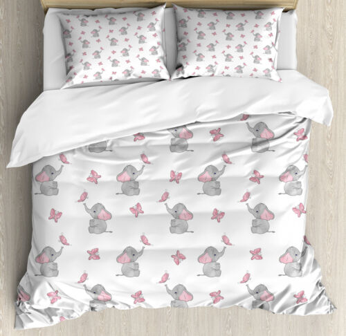 Elephant Nursery Duvet Cover Set with Pillow Shams Baby Butterfly Print - Afbeelding 1 van 8