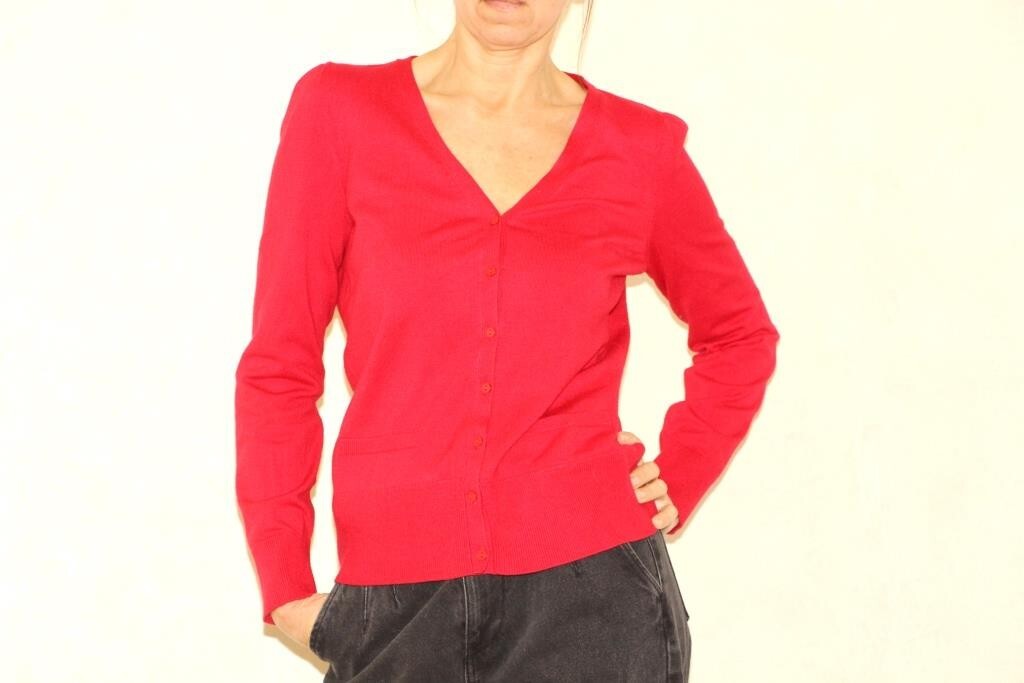 Minimalist red cardigan, Vintage 90s Button up relaxed V-neck