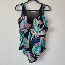 Torrid Active Wireless Mesh High Neck One Piece Swimsuit Plus Size 3X Leaves