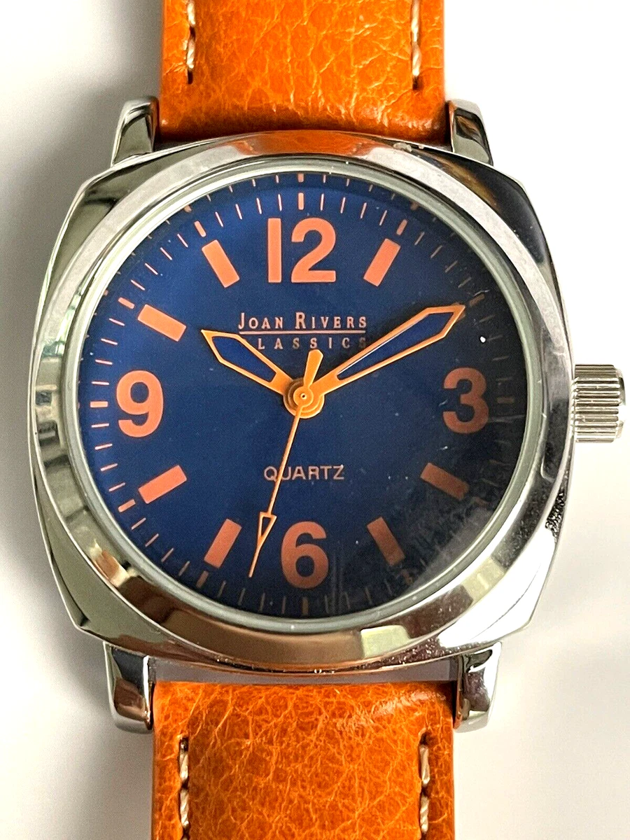 Joan Rivers Classic Collection Navy Blue Orange Leather Strap Quartz Watch