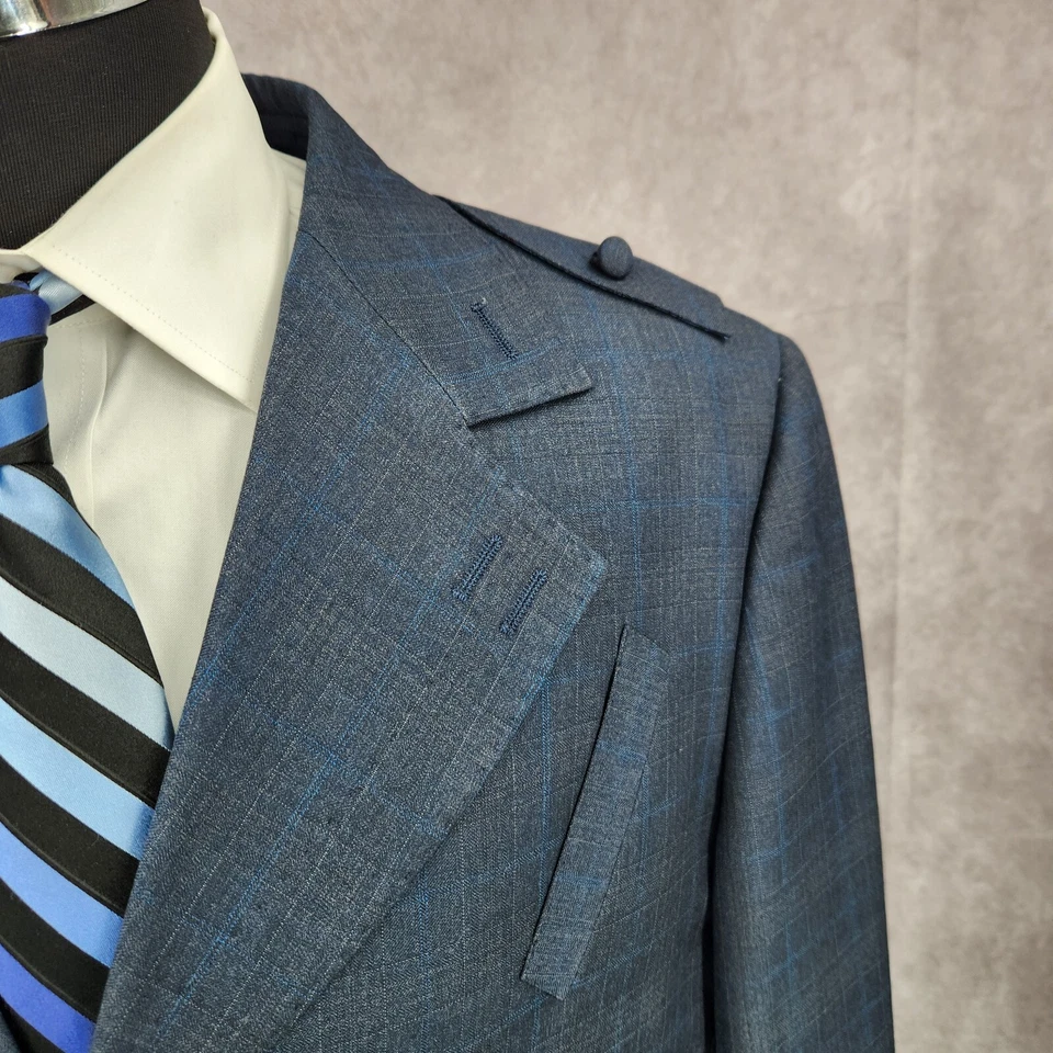 Giorgio Fiorelli 2 Piece Suit Mens 42L Blue 3 B Superluxe 150 Wool Pants 36x29 - Image 4 of 4