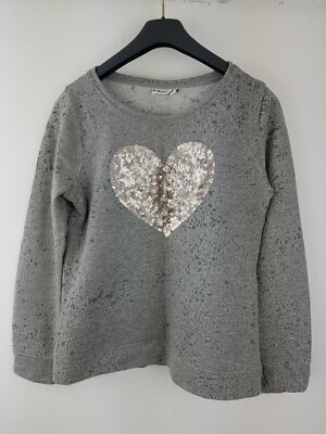 SUBLEVEL Beautiful Ladies Jumper Sweater With Sequins Heart Grey Champagne Size L