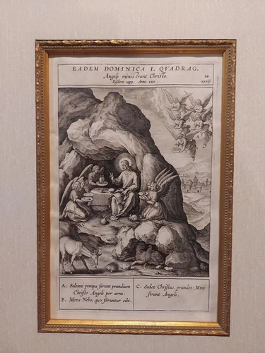 1593 Hieronymus Wierix 1553-1619 Orig. Engraving - The Angels Minister to Christ
