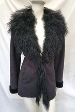 Afghan Vintage Penny Lane Style Lady's Hippie Jacket Real Mongolian Fur Sz 14
