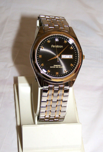 Men's Armitron Diamond Watch Water 165 Resist Steel 20/1658-g Stretch band
