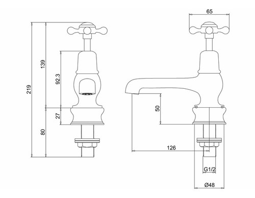 Burlington Kensington Regent Pair of Basin Taps, 5", Traditional Style - Picture 2 of 3